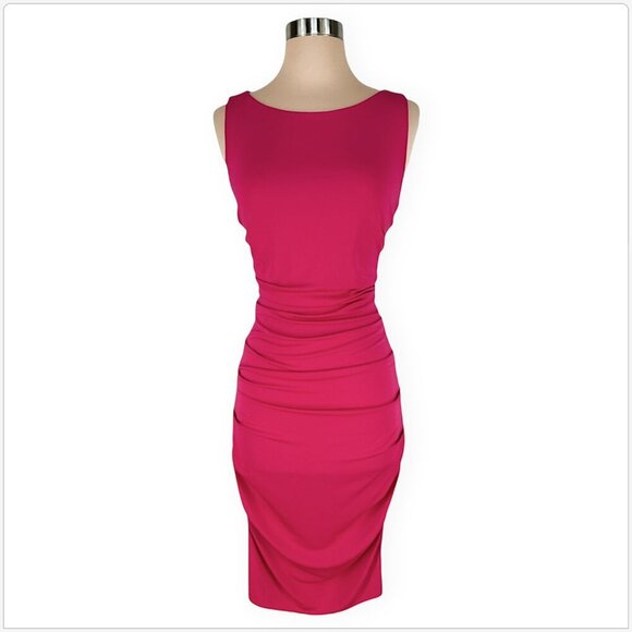 Nicole Miller Pink Stretch Jersey Ruched Bodycon Open Cutout Back Dress 8 - Picture 2 of 5
